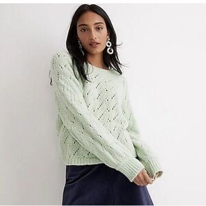 J.Crew Pointelle Crewneck Sweater in Heather Honeydew size Large